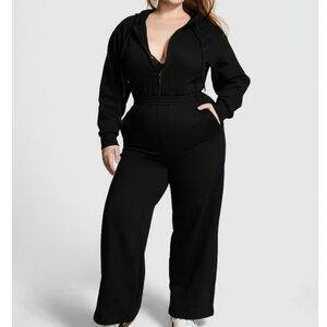 PINK Victoria's‎ Secret Black Ivy Fleece Hoodie One-Piece Jumpsuit Size XL